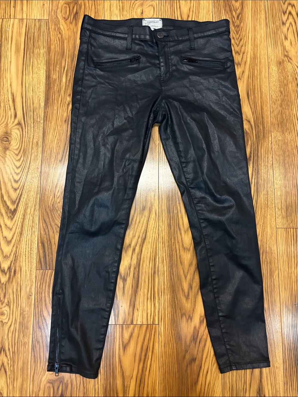 Current/Elliott Black Coated Skinny Jeans with Zip Details